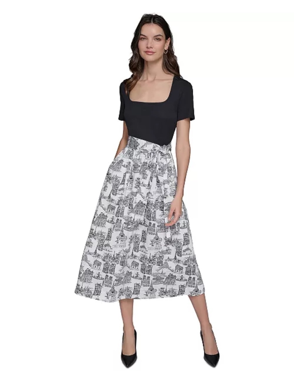 NWT KARL LAGERFELD PARIS Mixed-Media Short-Sleeve Midi Dress 2